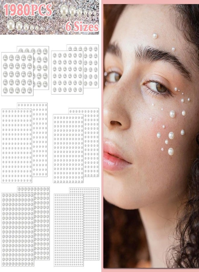 MAYCREATE® 1980pcs Pearl Stickers for Art and Craft Self-Adhesive Faux Pearls Sticker Gems for Hair, Face, Eye, Nail, Makeup, DIY Crafts - Assorted Sizes, White - Image 3